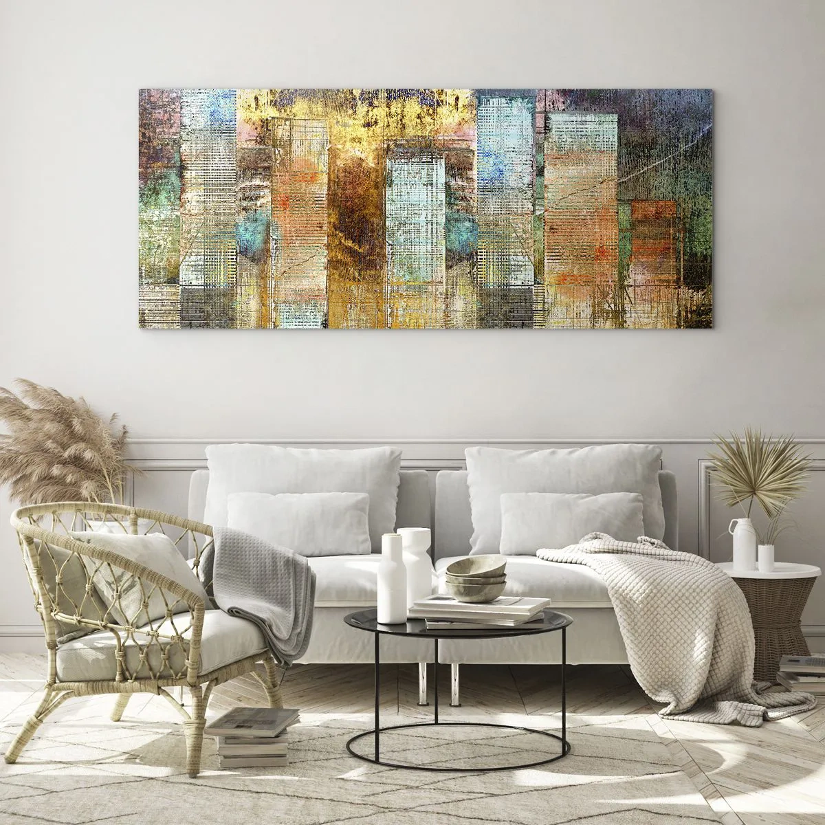 Quadro em vidro - Uma metrópole ensolarada - 100x40 cm