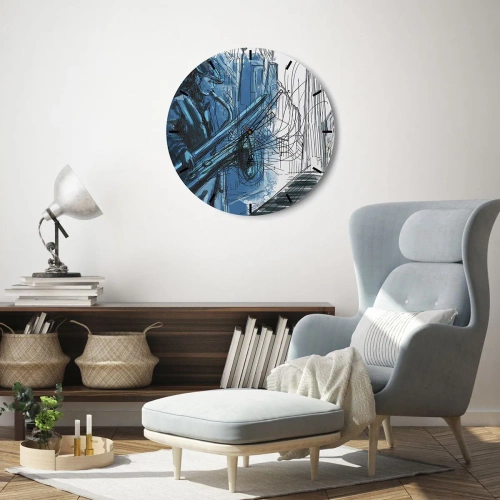 Relógio de parede - Relógio em vidro - Um músico de jazz numa interpretação artística - 30x30cm - Rapsódia Urbana - Decoração de parede moderna para a sala de estar, cozinha e quarto ARTTOR
