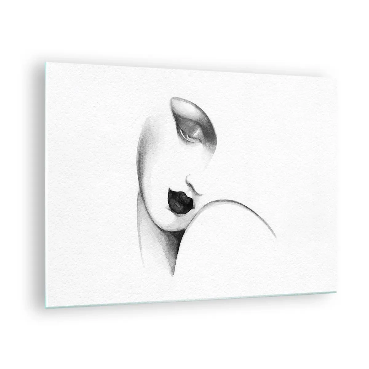 Quadro em vidro - Esboço Art Déco de um rosto de mulher em preto e branco - 70x50cm - No estilo de Łempicka - Decoração de parede moderna para a sala de estar e quarto ARTTOR