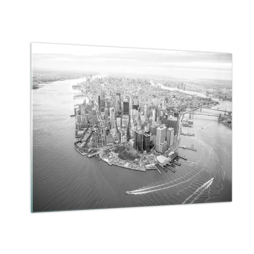 Quadro em vidro - Uma vista aérea da cidade em preto e branco - 70x50cm - Como não amar? - Decoração de parede moderna para a sala de estar e quarto ARTTOR