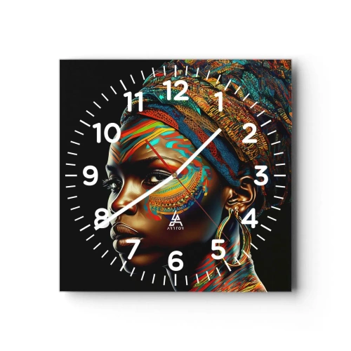 Relógio de parede - Relógio em vidro - Rainha africana - 30x30 cm