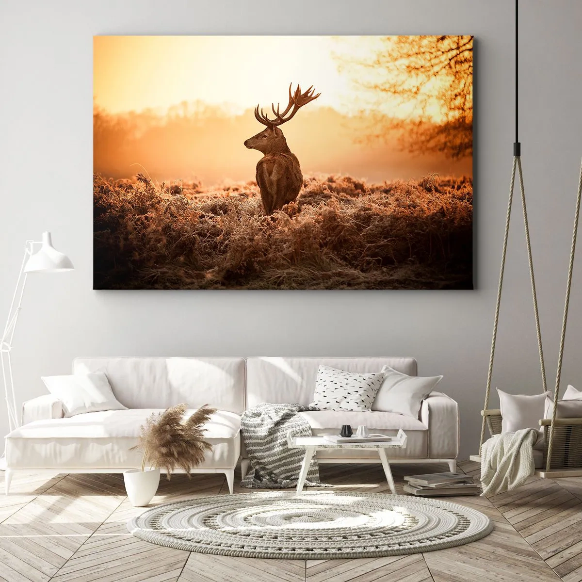 Quadro em tela - Veados nos raios do sol nascente - 70x50cm - O senhor da propriedade - Decoração de parede moderna para a sala de estar e quarto ARTTOR