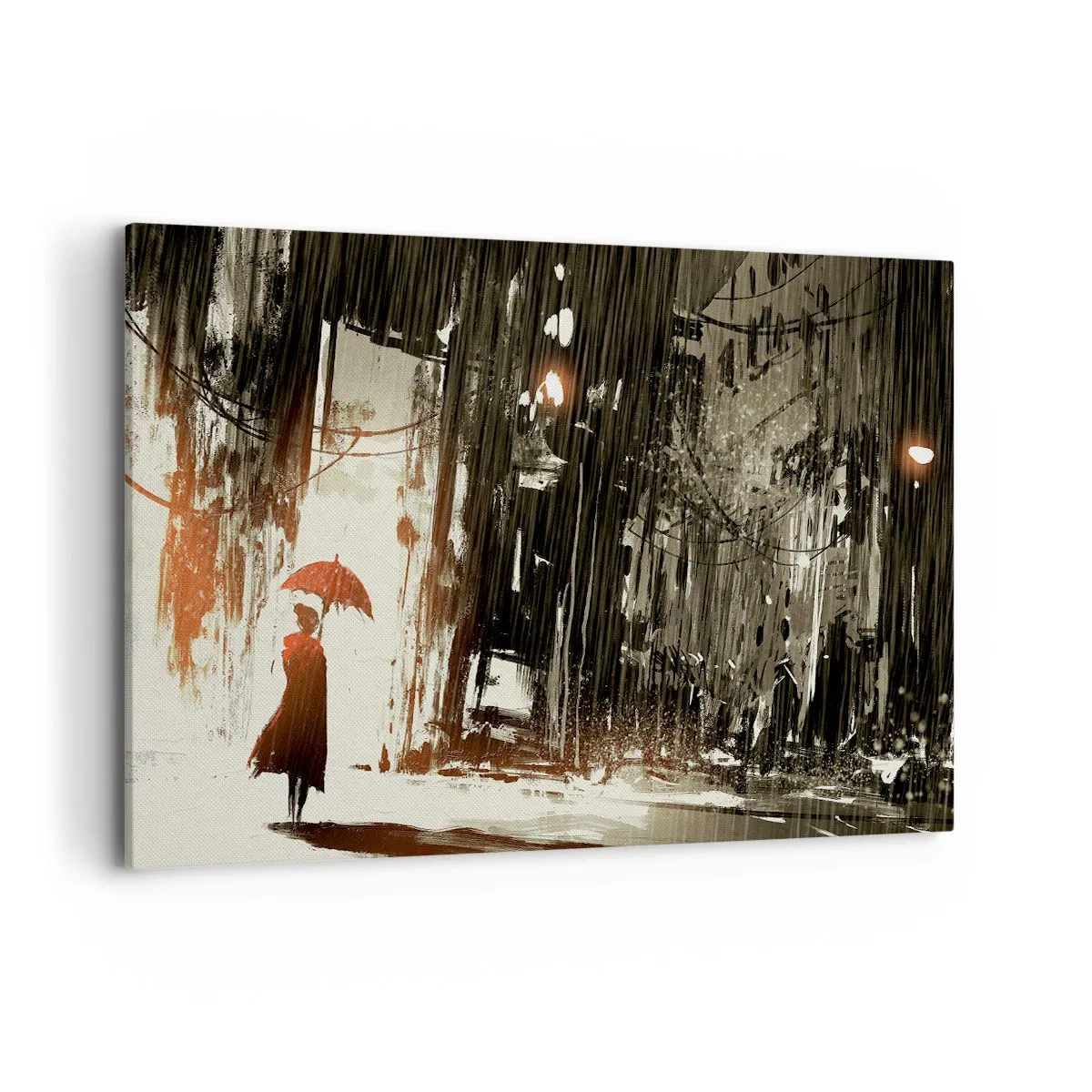 Quadro em tela - A poesia do guarda-chuva vermelho - 120x80 cm