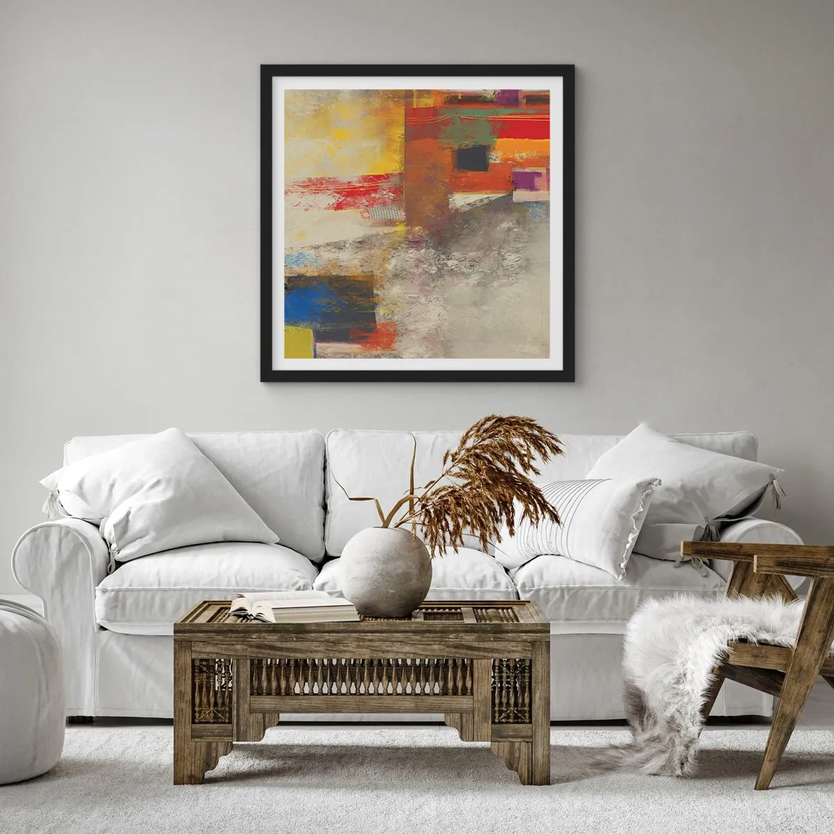 Pôster com moldura preta - Geometria das cores - 60x60 cm