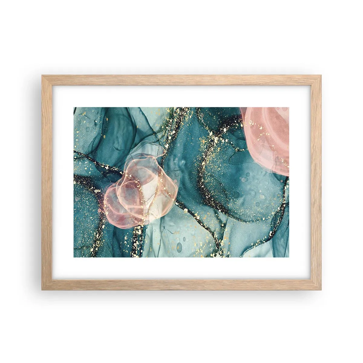 Pôster com moldura de carvalho claro - Azul seda, rosa tule - 40x30 cm