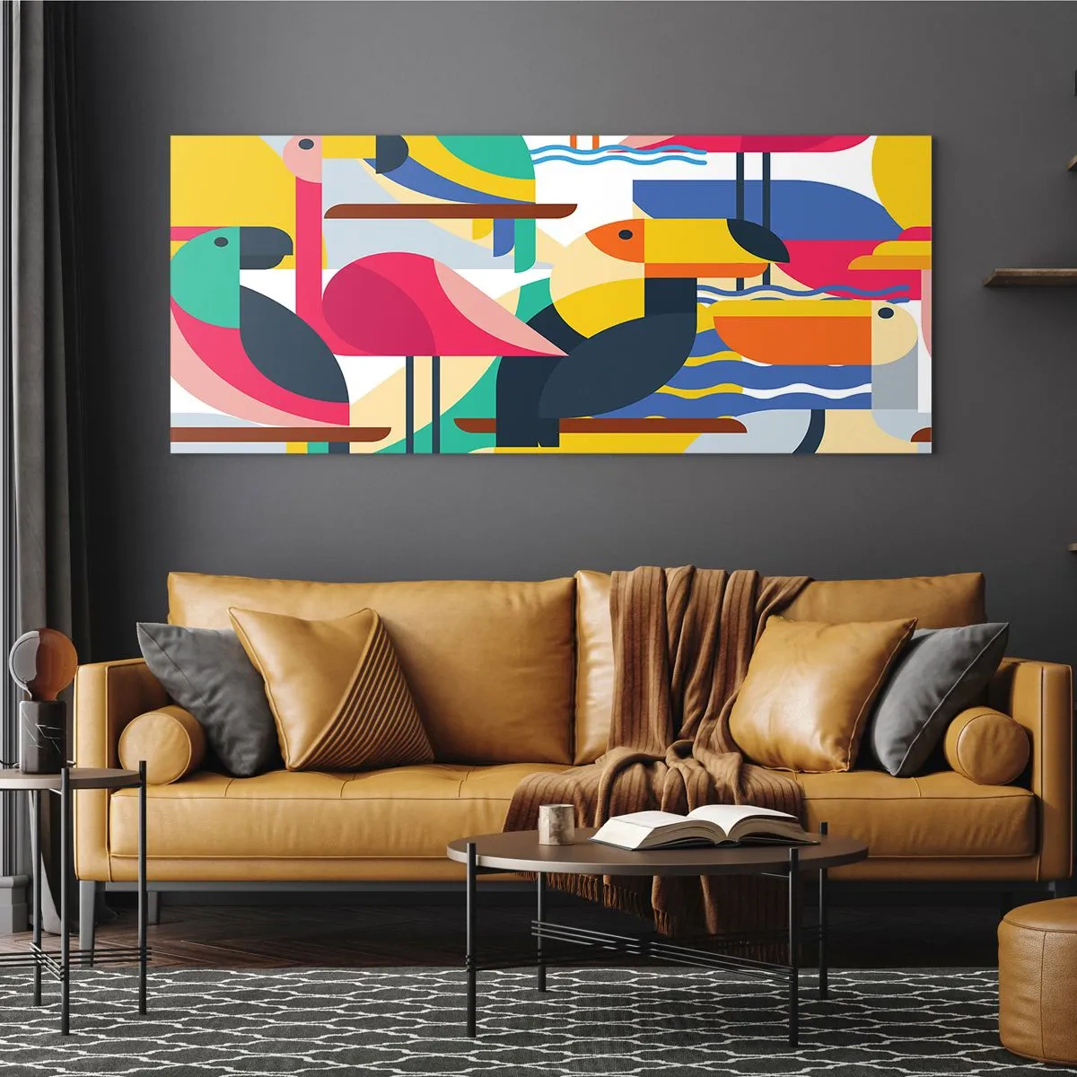 Quadro em vidro - A festa dos pássaros - 100x40 cm