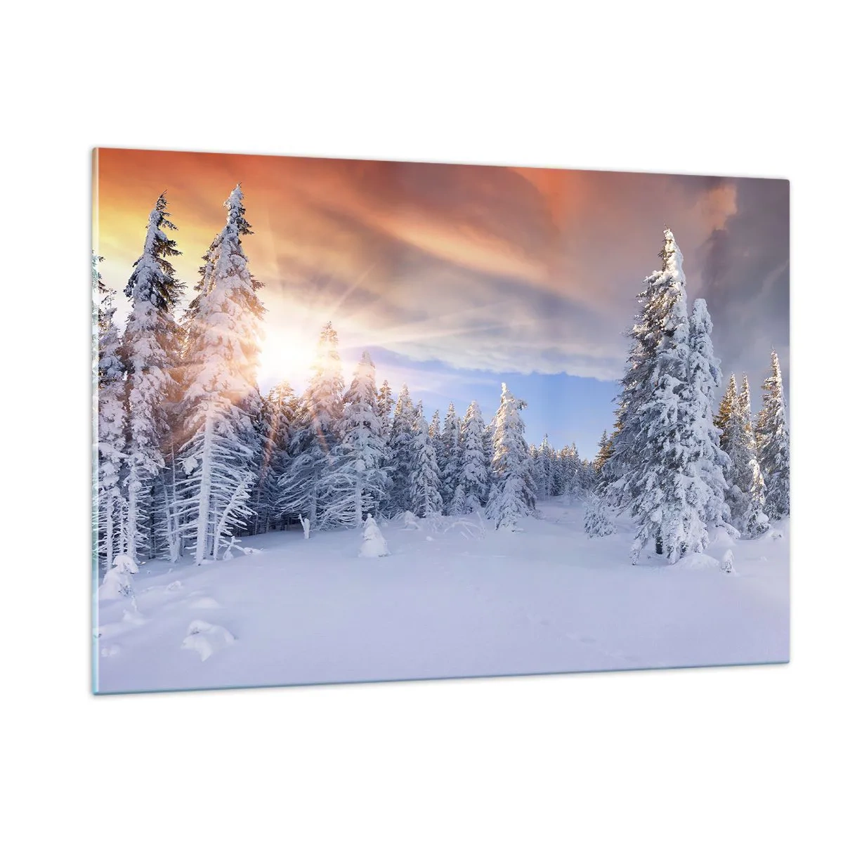 Quadro em vidro - Espetáculo de neve da natureza - 120x80 cm
