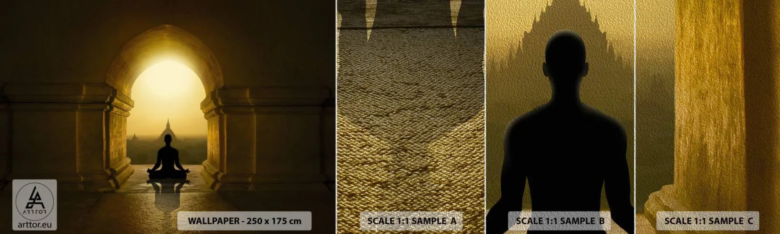 Amostra de papel de parede Premium Sand - Harmonia completa - Meditação, têmpora, Buda - 100x30 cm
