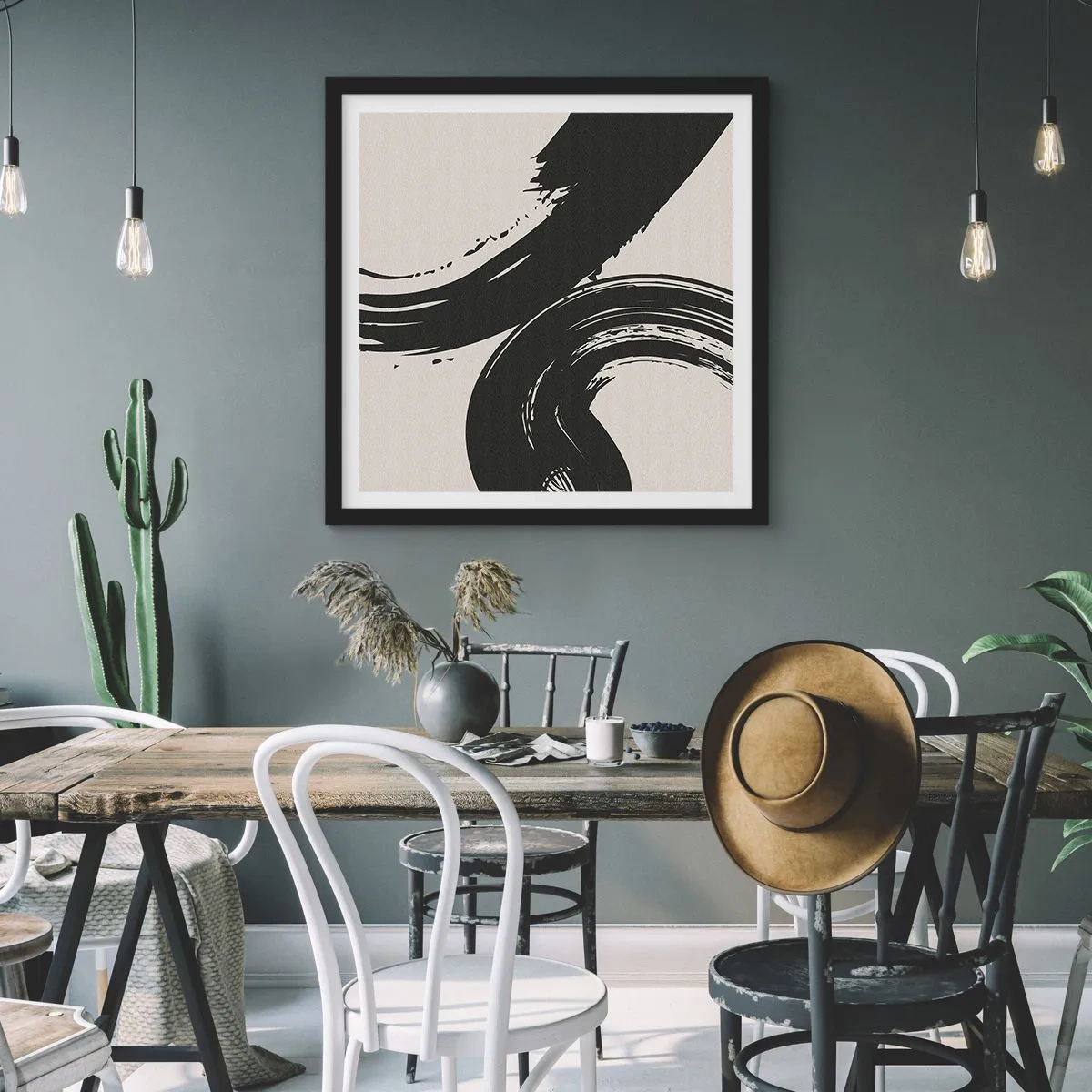 Pôster com moldura preta - Varrer e circular - 50x50 cm