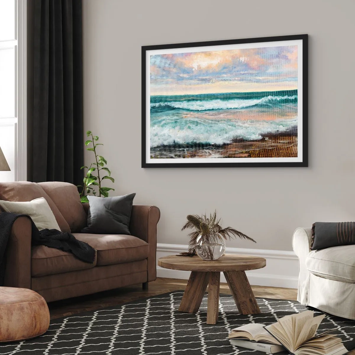 Pôster com moldura preta - Aqui suavizas a alma - 70x50 cm