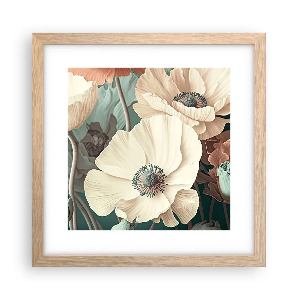 Pôster com moldura de carvalho claro - O sussurro das papoulas - 30x30 cm