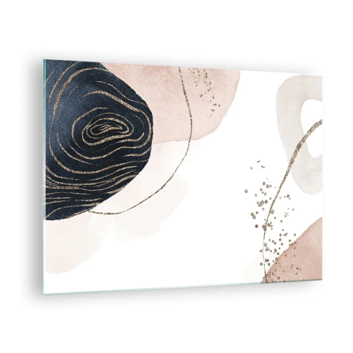Quadro em vidro - Formas abstratas com detalhes dourados - 70x50cm - Tudo flui - Decoração de parede moderna para a sala de estar e quarto ARTTOR