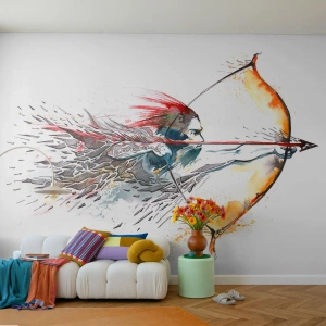 Papel de Parede Premium Canvas - Guerreiro mítico com um arco de fogo - Abstração, Pistoleiro, Tiro de arco - 400x280 cm