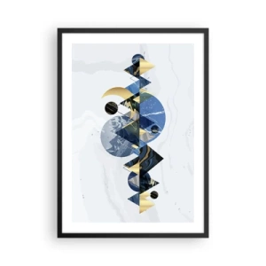 Pôster com moldura preta - Abstração geométrica com elementos dourados e azul marinho - 50x70cm - Paisagem geométrica - Decoração de parede moderna para a sala de estar e quarto ARTTOR