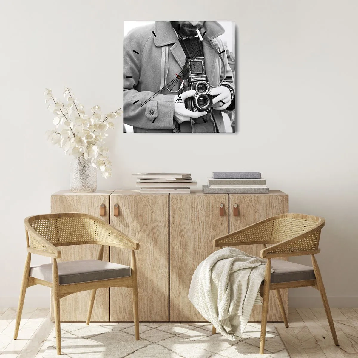 Relógio de parede - Relógio em vidro - Estilo retro - 40x40 cm