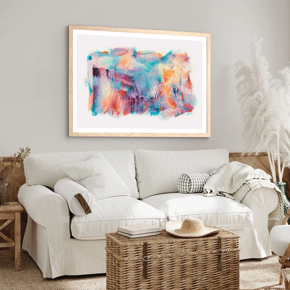 Pôster com moldura de carvalho claro - Uma bagunça colorida - 50x40 cm