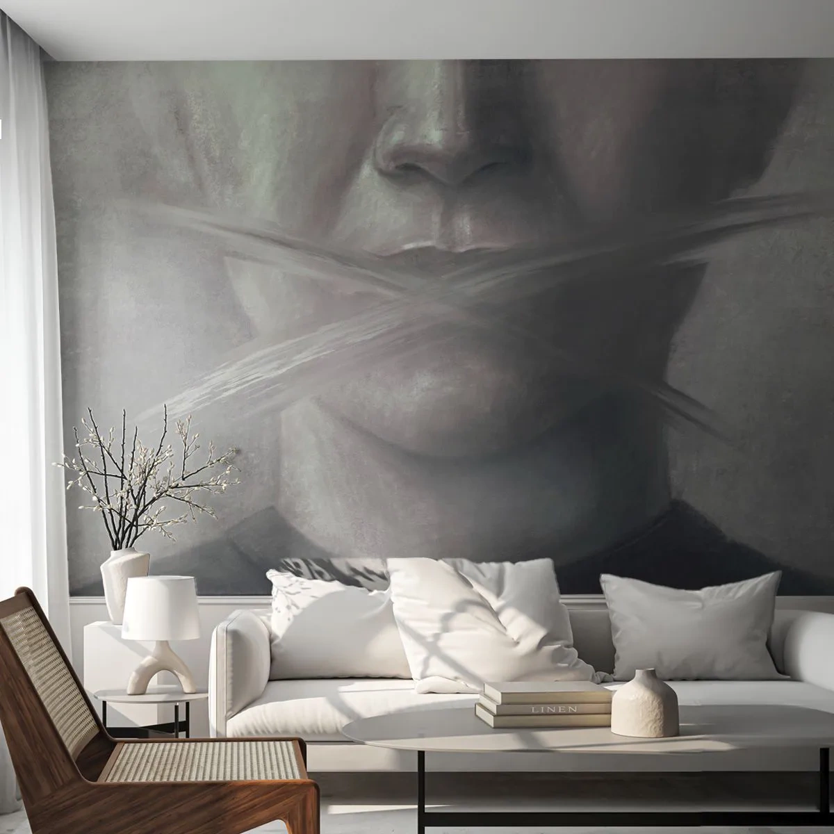 Papel de Parede Autocolante Deluxe Sticker - Nem uma palavra - Abstração, Gráficos, Face - 250x175 cm