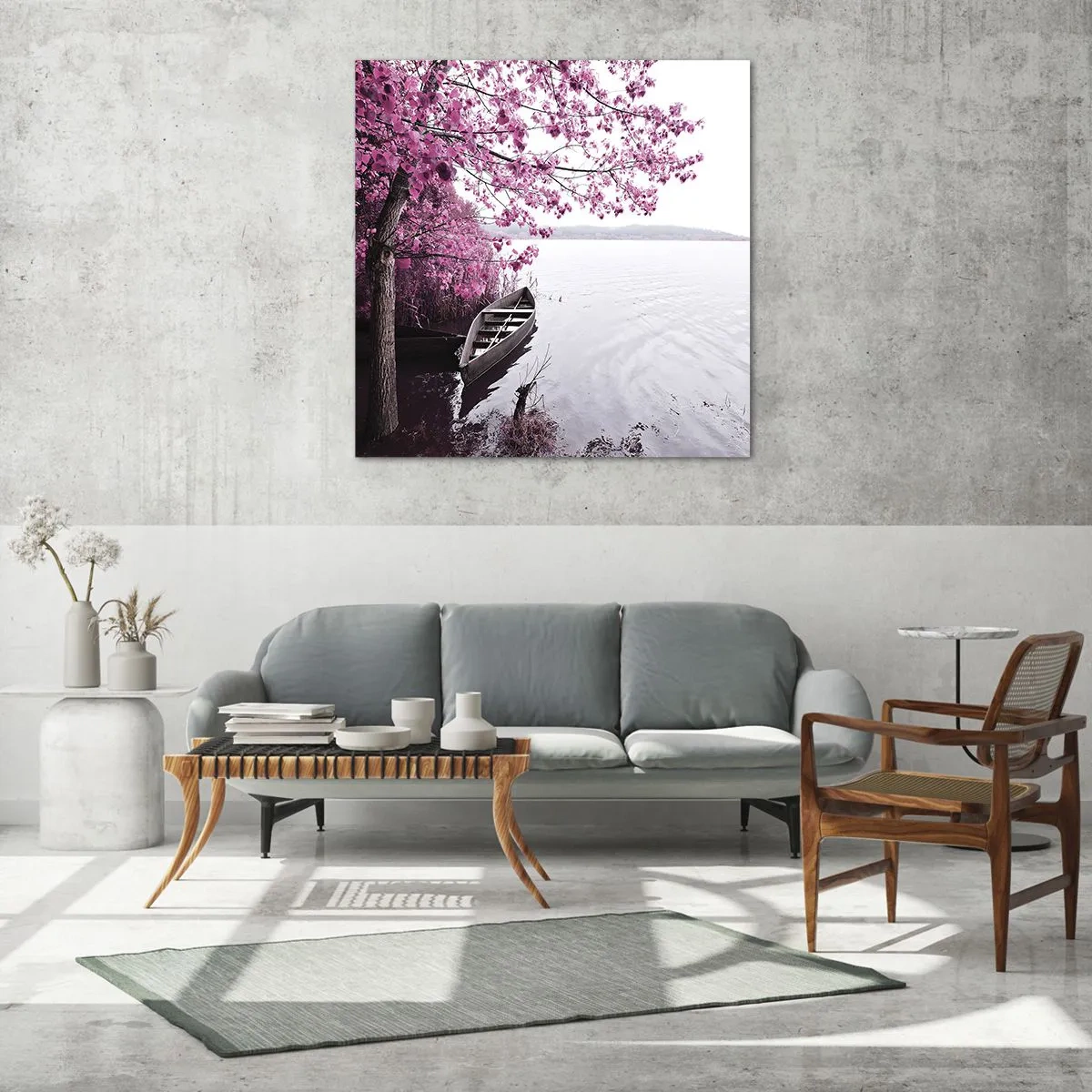 Quadro em vidro - Em silêncio cor-de-rosa - 50x50 cm