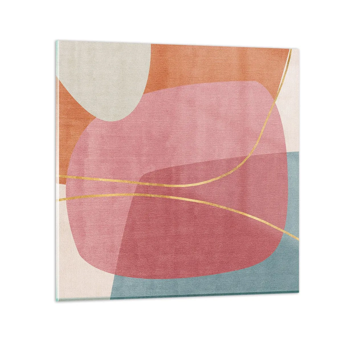 Quadro em vidro - Composição pastel com fio dourado - 60x60 cm