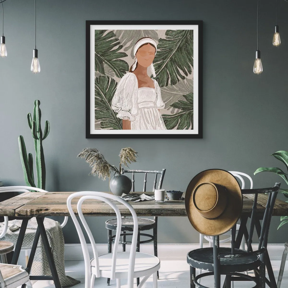 Pôster com moldura preta - Retrato exótico - 40x40 cm