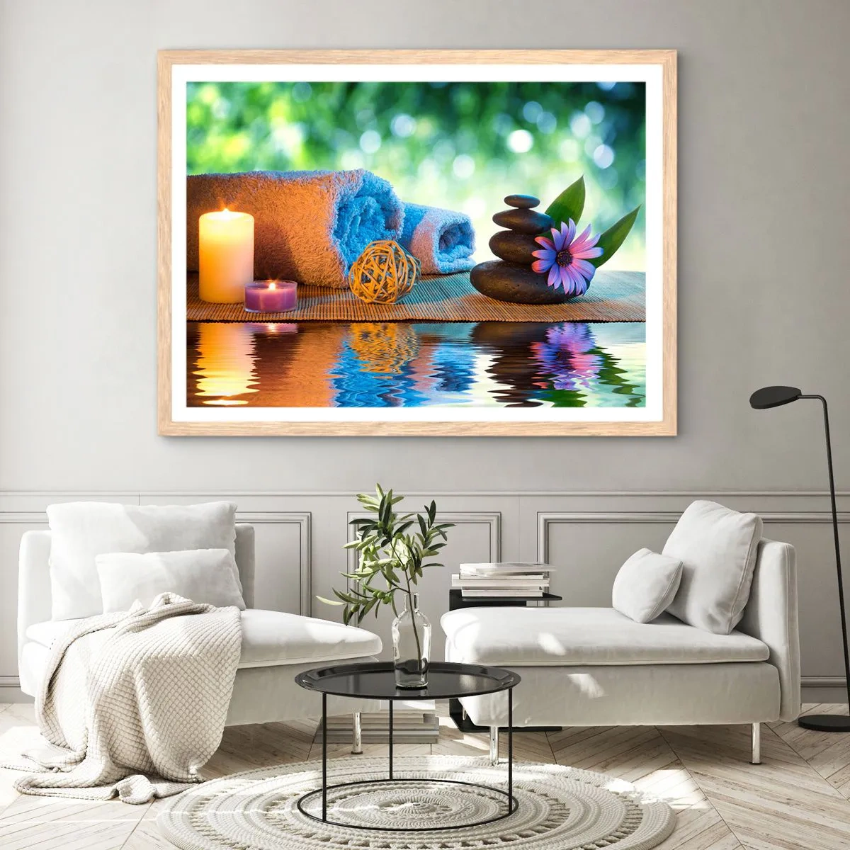 Pôster com moldura de carvalho claro - Tempo para o corpo - 70x50 cm