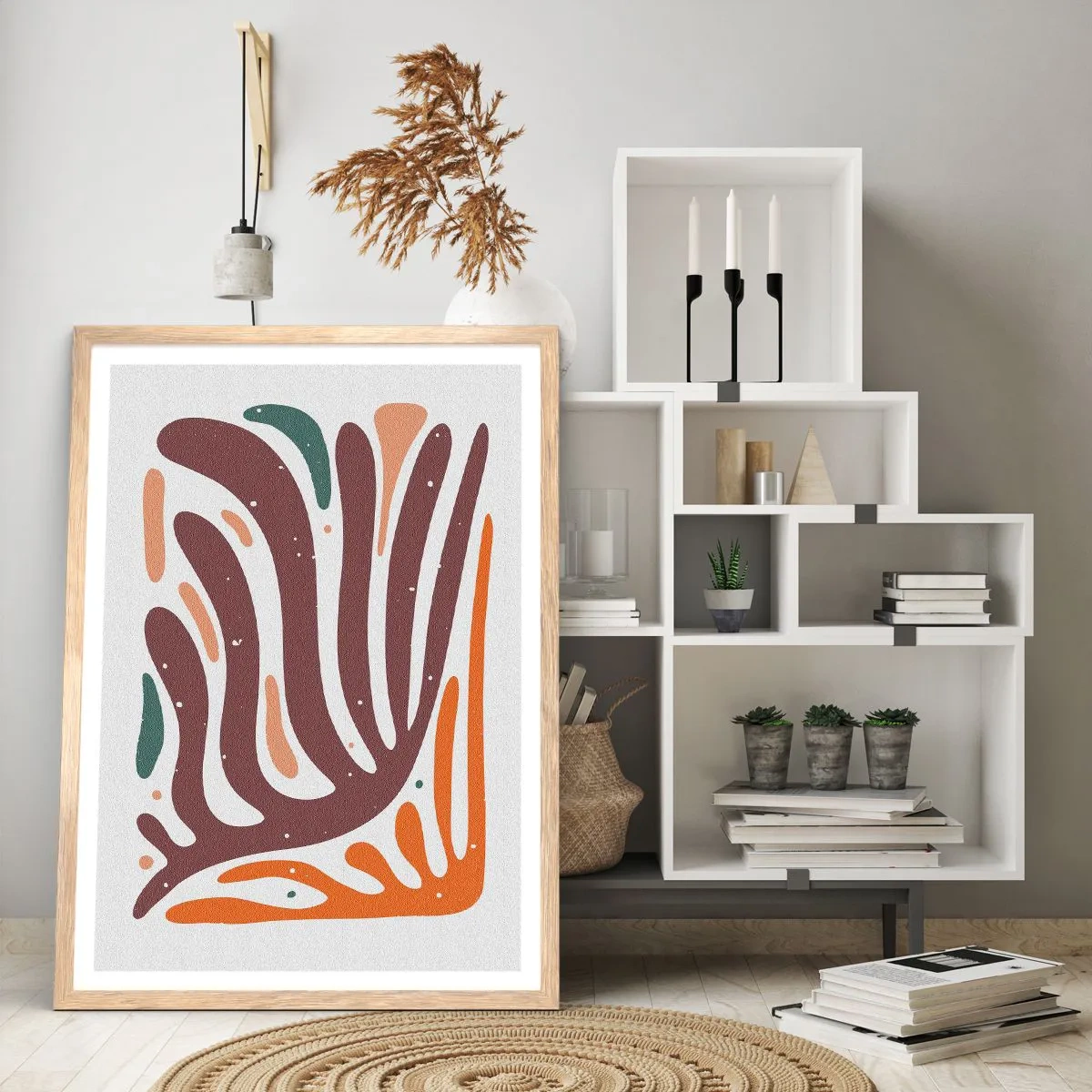 Pôster com moldura de carvalho claro - Composição orgánica radiante - 30x40 cm