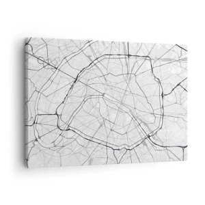 Quadro em tela - Mapa minimalista da cidade em preto e branco - 70x50cm - Flor de Paris - Decoração de parede moderna para a sala de estar e quarto ARTTOR
