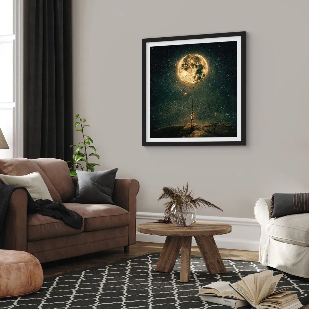 Pôster com moldura preta - Aquele que roubou a lua - 40x40 cm