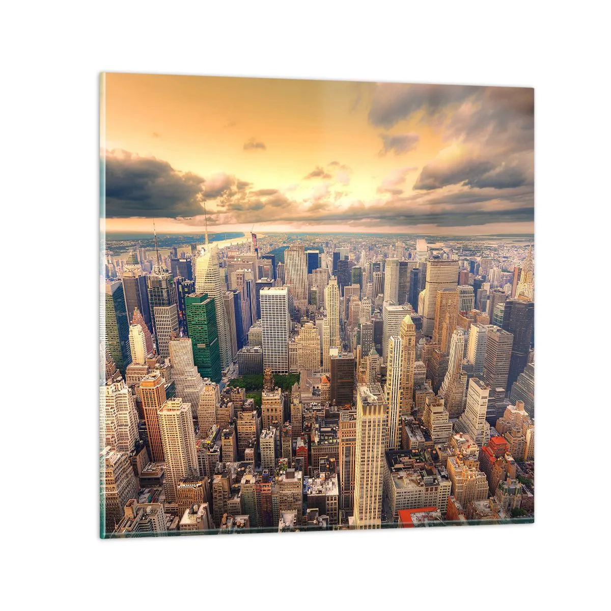 Quadro em vidro - Metrópole dourada - 70x70 cm