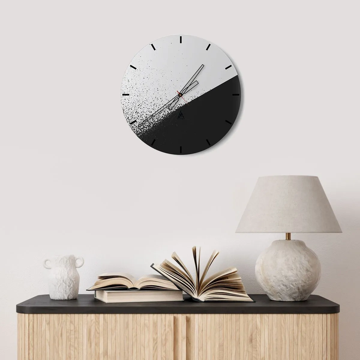 Relógio de parede - Relógio em vidro - Composição geométrica em contraste preto e branco - 30x30cm - Cada vez mais rápido, cada vez mais - Decoração de parede moderna para a sala de estar, cozinha e quarto ARTTOR