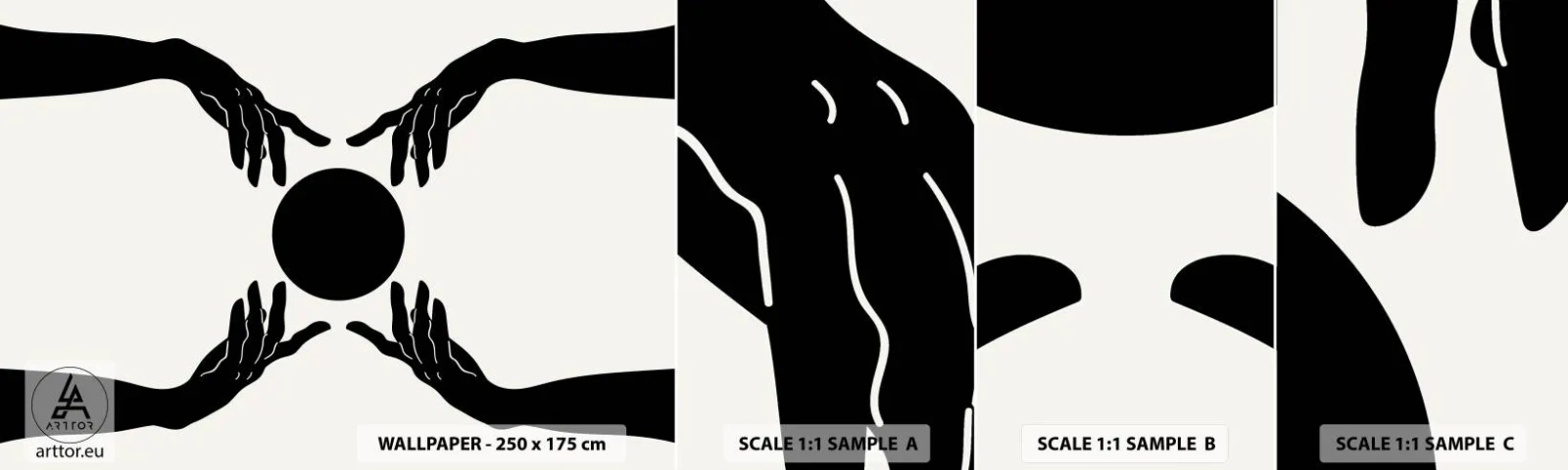 Amostra de Papel de Parede Standard Eco - Sinal secreto - Mãos, Bola, Mãos - 100x30 cm