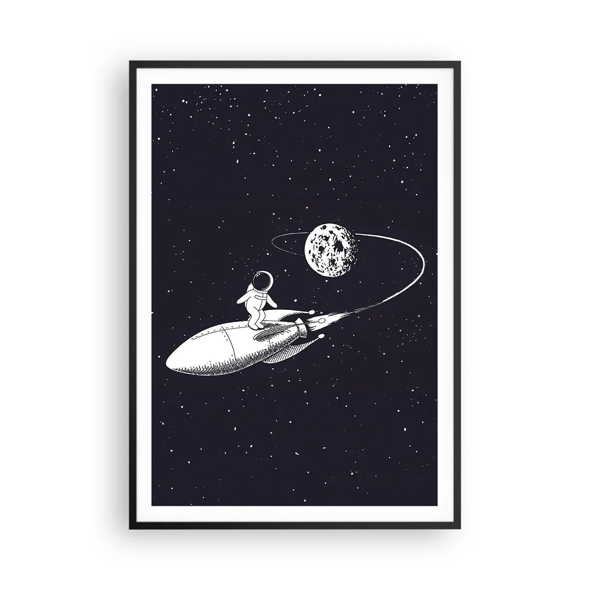 Pôster com moldura preta - Surfista espacial - 70x100 cm