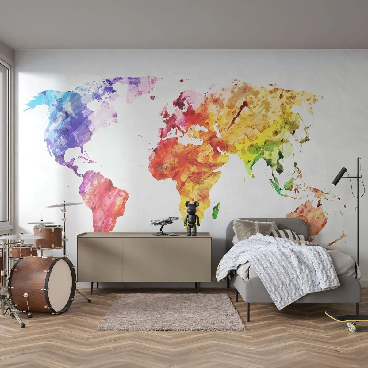 Papel de Parede Premium Canvas - Todas as cores do mundo - Mapa mundial, Gráficos, Continentes - 250x175 cm