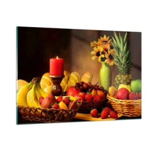 Quadro em vidro - Natureza morta com pão e fruta - 120x80 cm