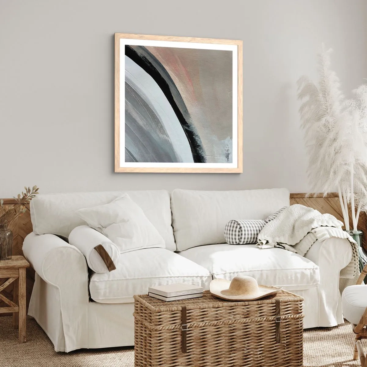 Pôster com moldura de carvalho claro - Composição: arco preto e cinza - 60x60 cm