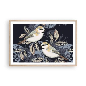 Pôster com moldura de carvalho claro - Canto amarelo-azul - 91x61 cm