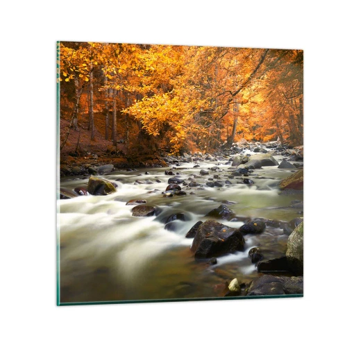 Quadro em vidro - Um riacho na floresta dourada - 70x70 cm