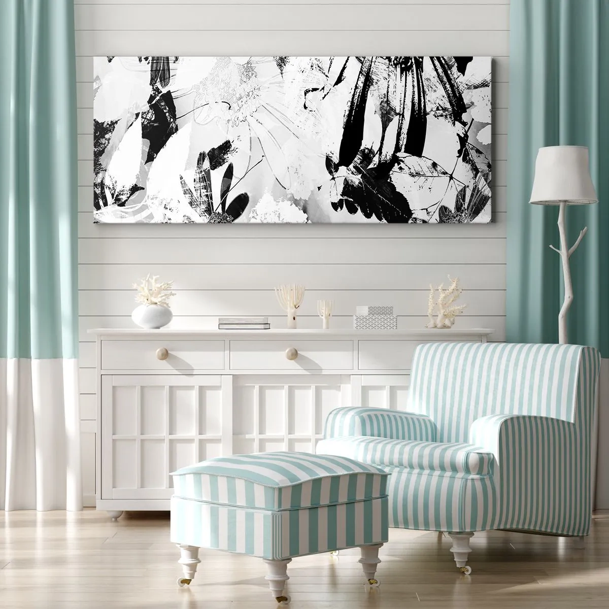 Quadro em tela - Outono a preto e branco - 100x40 cm