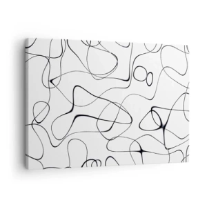 Quadro em tela - Linhas pretas abstratas em um fundo branco em um estilo minimalista - 70x50cm - Os caminhos da vida, as vicissitudes do destino - Decoração de parede moderna para a sala de estar e quarto ARTTOR