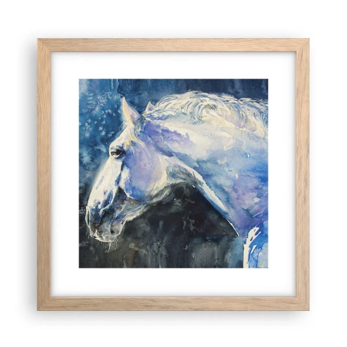 Pôster com moldura de carvalho claro - Retrato com um brilho azul - 30x30 cm