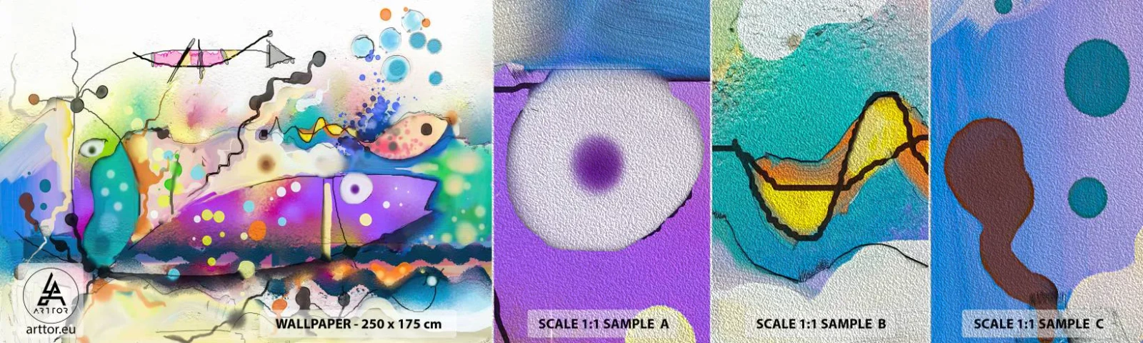 Amostra de papel de parede Premium Sand - Sem palavras! - Abstração, Peixe, Gráficos - 100x30 cm