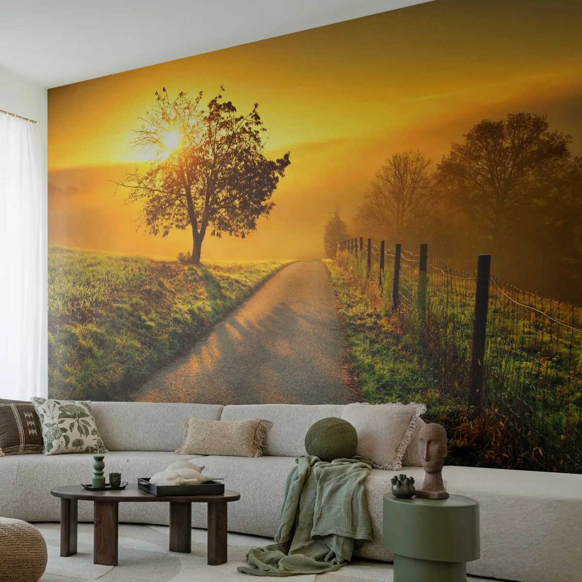 Papel de Parede Premium Sand - Uma tarde agradável - Paisagem, Estrada de terra, Prado - 100x70 cm