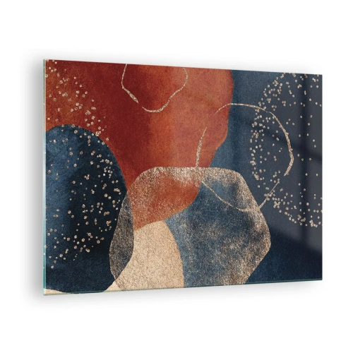 Quadro em vidro - Formas abstratas em tons de azul marinho e cobre - 70x50cm - Leveza do ser - Decoração de parede moderna para a sala de estar e quarto ARTTOR