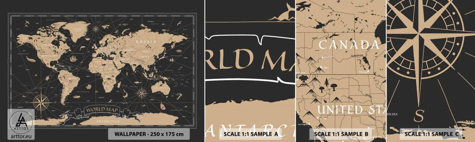 Amostra de Papel de Parede Standard Eco - Os limites do meu mundo - Mapa mundial, Vintage, Retrô - 100x30 cm