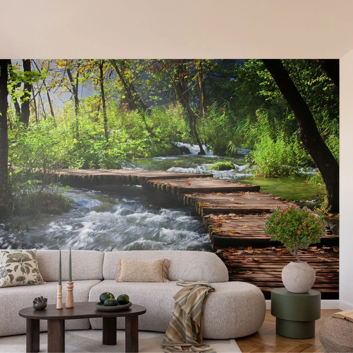 Papel de Parede Autocolante Deluxe Sticker - Sobre a cascata espumosa - Paisagem, Croácia, Natureza - 250x175 cm