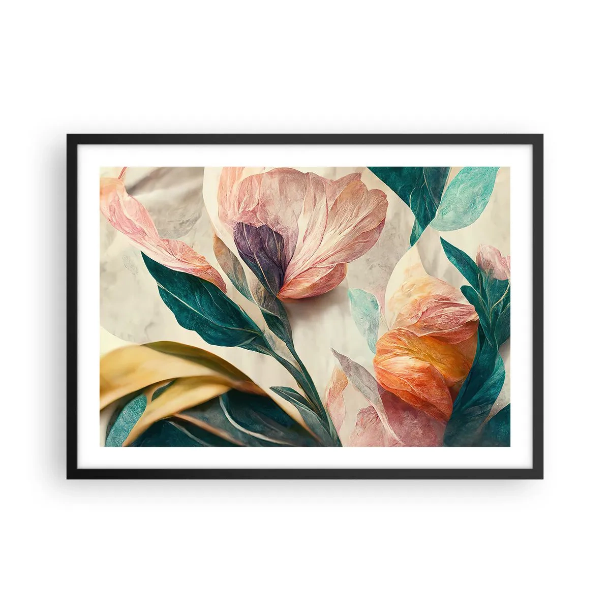Pôster com moldura preta - Flores das ilhas do sul - 70x50 cm