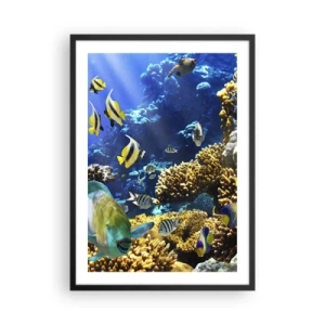 Pôster com moldura preta - Um mundo subaquático com peixes coloridos e um recife de coral - 50x70cm - Tráfego intenso no percurso de férias - Decoração de parede moderna para a sala de estar e quarto ARTTOR
