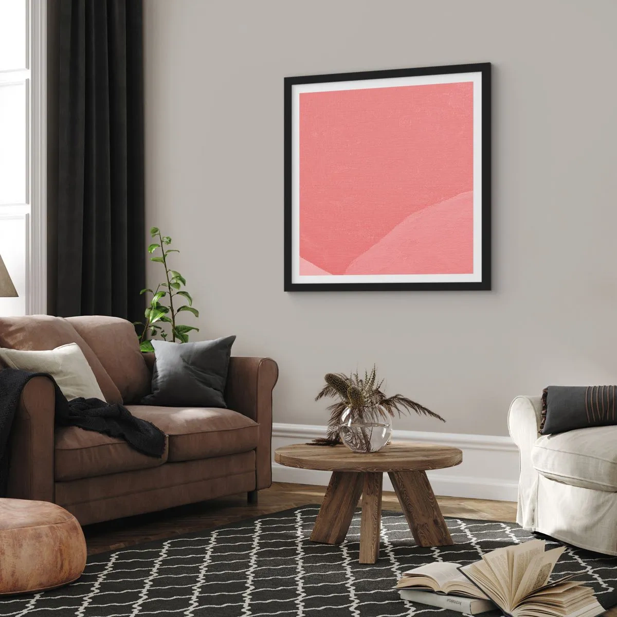 Pôster com moldura preta - Composição orgânica em rosa - 30x30 cm