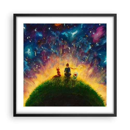 Pôster com moldura preta - Amor e amizade - o mundo inteiro - 50x50 cm