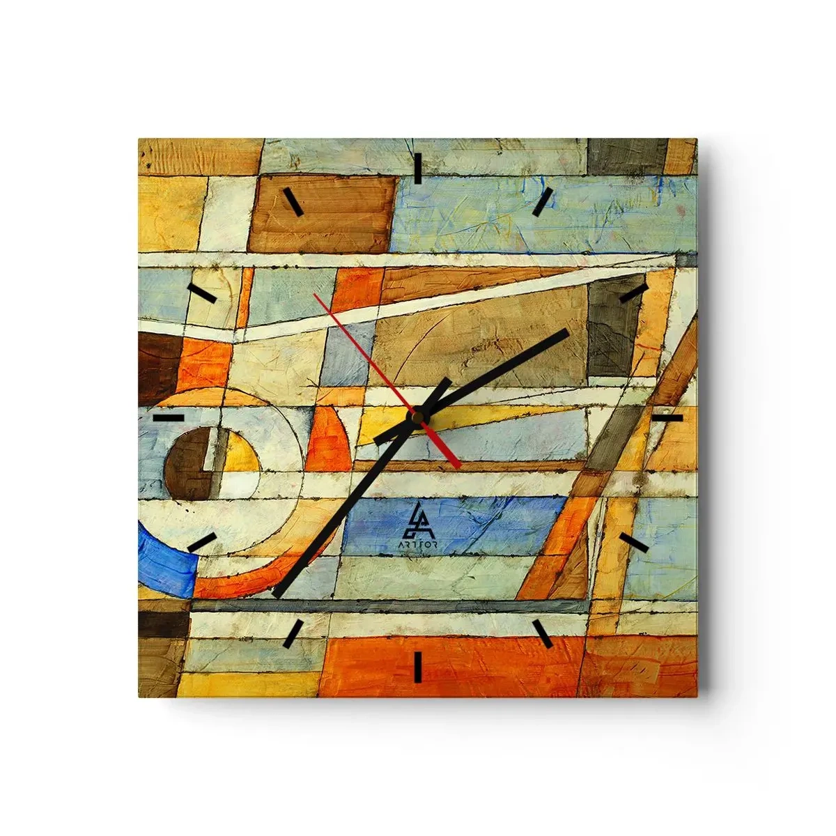 Relógio de parede - Relógio em vidro - Cubismo em construção - 30x30 cm